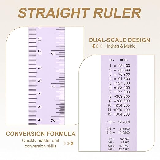 HARFINGTON 2pcs Metal Straight Ruler 30cm Metric SAE Aluminum Alloy Measuring Rulers Scale Tool with Hole for Measure Study Reading Classroom Office, Purple-DeskLoop Office