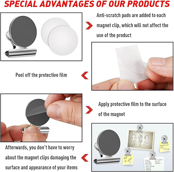 FINDMAG 48 Pack Magnetic Clips for Photo and Picture Display, Strong Scratch-Free Fridge Magnets, Heavy Duty Metal Clips for Picture Hanging, Kitchen, Office, Whiteboard, Silver.-DeskLoop Office