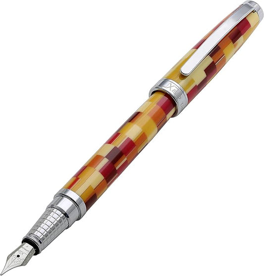 Xezo Urbanite Fine Point Fountain Pen. Retro Red, Yellow, Orange, and Cream Colors with Chrome Plating. Limited Edition and Serialized. No Two Alike-DeskLoop Office