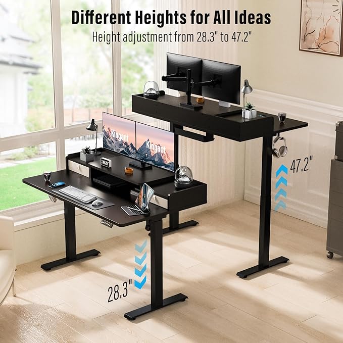 Standing Desk with Drawers,Thickened Table Legs Sit Stand Desk Electric for Home Office & Gaming,Ergonomic Stand Up Desk Cable Management Tray(Classic Black) (Classic Black, 48″ x 30″)-DeskLoop Office