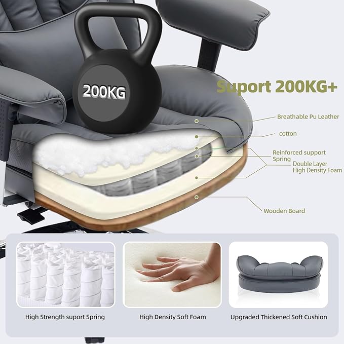 Efomao Big and Tall Office Chair with Footrest – High Back Computer Chair with Adjustable Armrests,Executive Office Chair with Wide Seat, Modern Desk Chair for Home Office, Gaming, or Study, Grey-DeskLoop Office