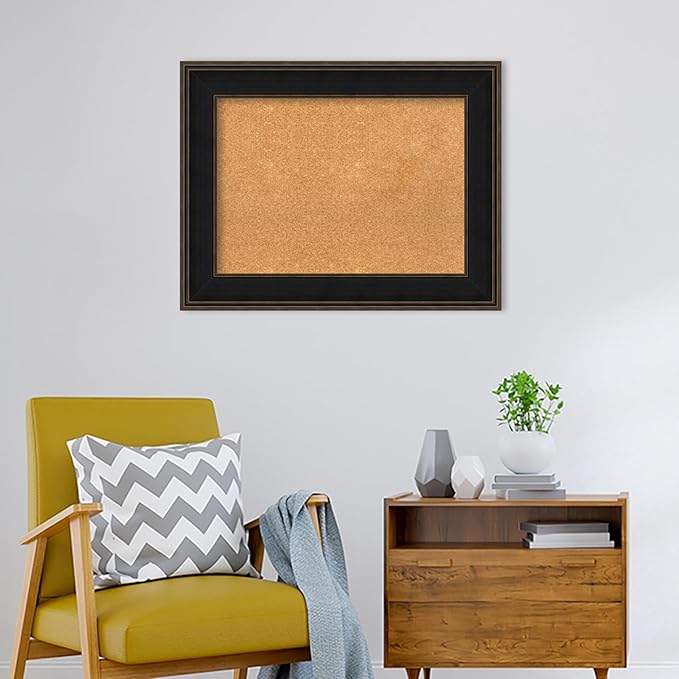 Amanti Art Natural Cork Board for Wall, 28x36 Vision Board with Brown Wood Frame, Medium Corkboard Office Decor for Home Organization, Casual Corkboard Pinboard to display items for home organization-DeskLoop Office
