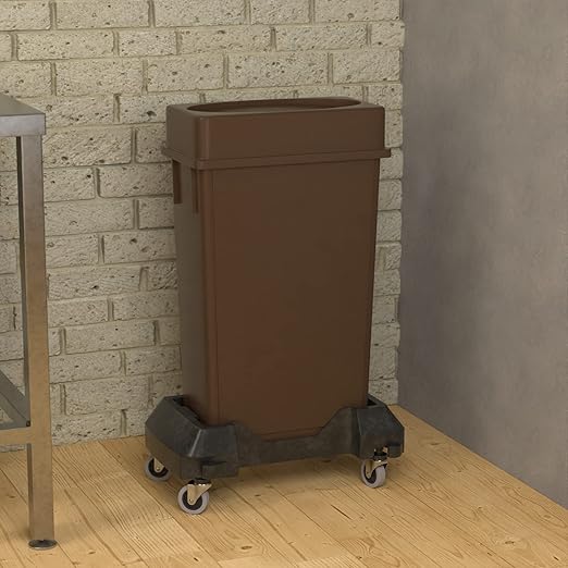 23 Gallon Brown Slim Jim Trash Can with Drop Shot Lid and Dolly-DeskLoop Office