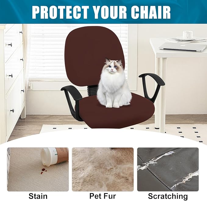 Smiry Stretch Printed Office Computer Chair Covers, Universal Washable Removable Desk Rotating Chair Slipcovers Protector, Seat + Backrest Cover - Chocolate-DeskLoop Office