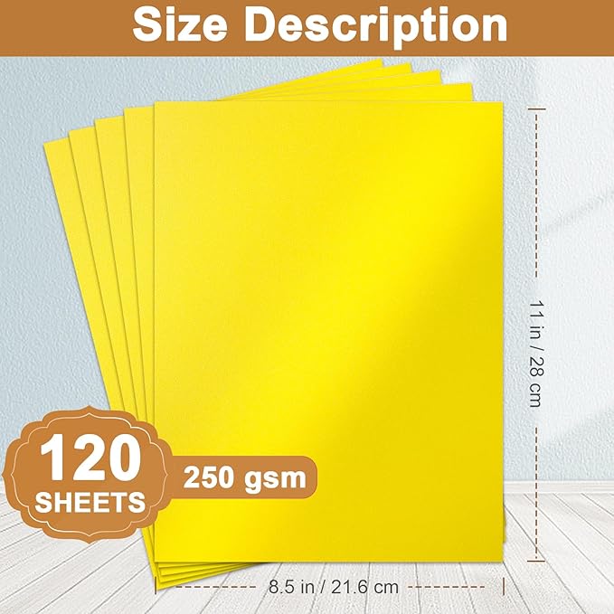 120 Sheets Solar Yellow Shimmer Cardstock 8.5 x 11 Crafts Paper, 250gsm/92lb Premium Glossy Paper Card Stock for Cards Making, Greeting Cards, Wedding Invitations, Menus-DeskLoop Office