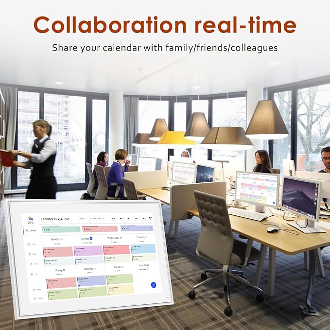 Digital Calendar 15.6 Inch, Electronic Calendar Chore Family Schedules, Smart Weekly and Monthly Planner, 1920 * 1080P IPS Touchscreen Interactive Display - Wall Mount White-DeskLoop Office