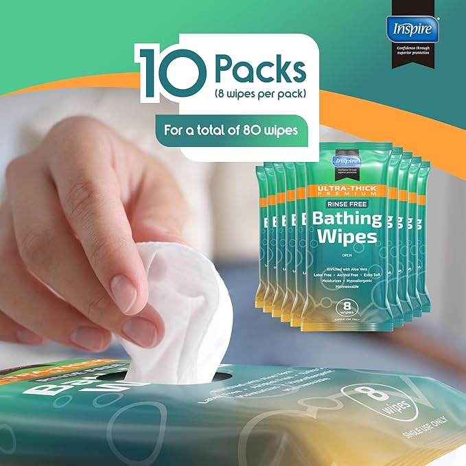 Inspire Ultra Thick Rinse-Free Bath Towels | Shower Towels - Flush-Free Wet Wipes with Aloe | Thick Strong Extra Large Towel for Adults | Body Wipes for Adults Bathing No Rinse-DeskLoop Office