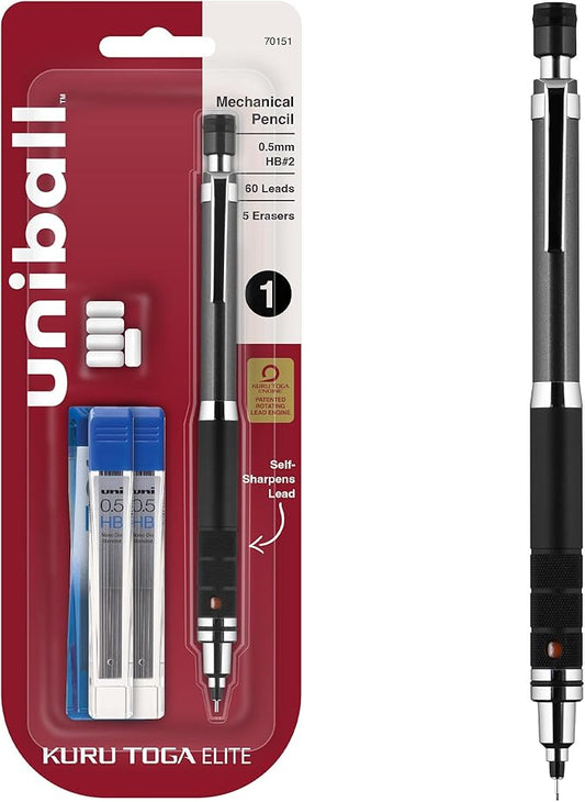 uniball Kuru Toga Elite Mechanical Pencil Starter Kit, 0.5mm, HB #2, Gun Metal Barrel, 1 Pack-DeskLoop Office