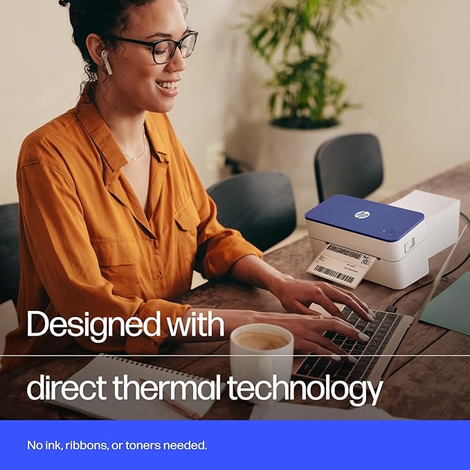 HP Shipping Label Printer, Commercial Grade Direct Thermal, Compact & Easy-to-use, High-Speed 300 DPI, Barcode, Compatible with, UPS, Ebay, ShipStation More, HPKE103, 7.9''x 4.6'' x 4.7'', white-DeskLoop Office