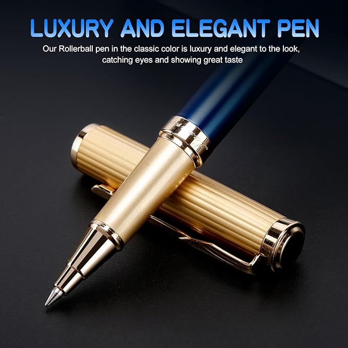 Nice Rollerball Pens with Real 24K Finish- Fancy Roller Ball Point Pens for Writing Journaling Note Taking Signature, Luxury Pen for Men Women Writers Christmas Graduation Gifts-DeskLoop Office