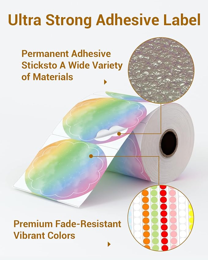 Phomemo Rainbow 2" Color Thermal Labels Roll for 4X6 Thermal Printer for Small Business Supplies, Commercial Grade Thermal Labels for Custom Stickers Personalized & Business Logo, 500pcs / Roll-DeskLoop Office