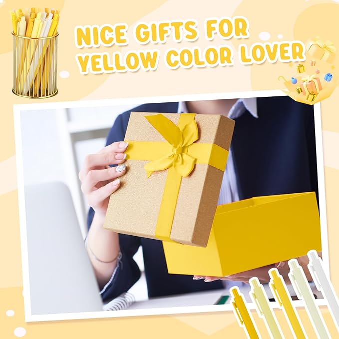 100 Pcs Ballpoint Pens Bulk Retractable Writing 1. 0 mm Black Ink Cute Pens Smooth Writing Color Fancy Gift for Teacher Student Employee Office School Home Baby Shower Supplies (Yellow Series)-DeskLoop Office