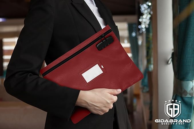 Notary Bag with Lock | 14x11 inch | Burgundy | Zipper Notary Supplies Bag | Locking Notary Bag for Notary Kit, Stamp, Embosser, Ink Pad, and Valuables | Locking Document Bag | Journal Carrying Case-DeskLoop Office
