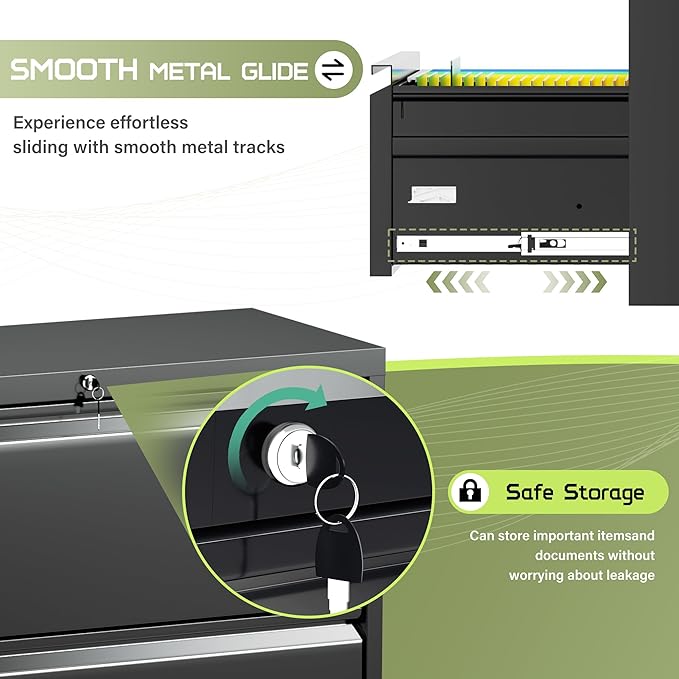 Crownland Lateral File Cabinet with 4 Drawers, 28" W Metal Lockable Office File Cabinets for Home Office- Stores Letter/Legal/A4/F4 Files(Black)-DeskLoop Office