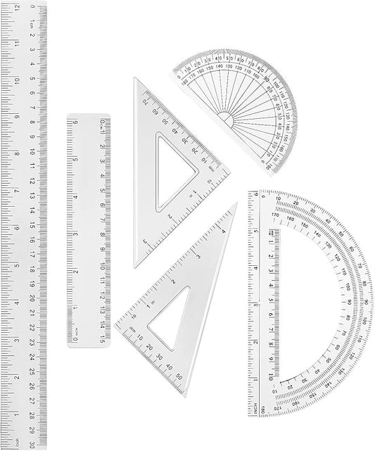 Tenare 1 Set Plastic Clear Math Set Includes Protractor Triangle Rulers 12 Inch 6 Inch Straight Geometry Math Transparent Ruler Measuring Tool for School Office Home Supplies(Clear)-DeskLoop Office