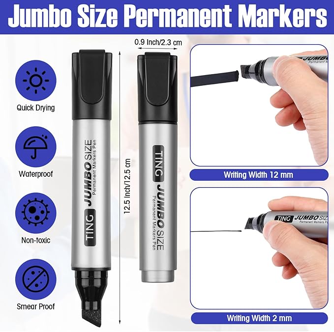 Fuutreo 32 Pcs Jumbo Permanent Markers Bulk Large Chisel Tip Permanent Markers Waterproof Jumbo Pens Quick Drying Office Teacher Supplies(Black, Green, Blue, Red)-DeskLoop Office
