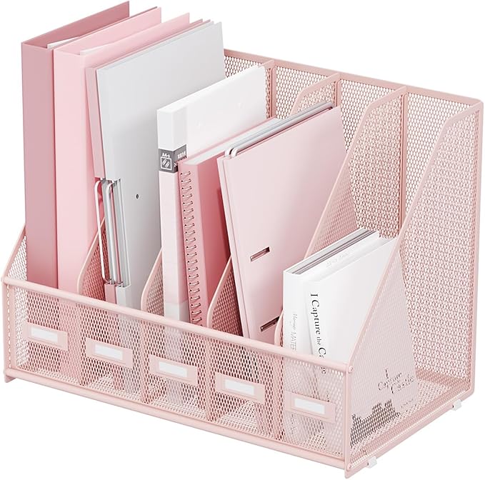 Marbrasse File Organizer for Desk,Desk File Organizer with 5 Vertical Compartments Mesh Magazine File Holder for Office School-DeskLoop Office