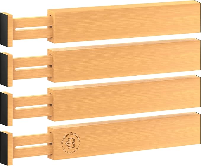 4 Pack Drawer Dividers Bamboo 2.6" High, 16-22" Adjustable Drawer Organizers for Clothes, Expandable Dresser Separators in Bedroom/Bathroom/Kitchen/Office Organization and Storage (Natural)-DeskLoop Office