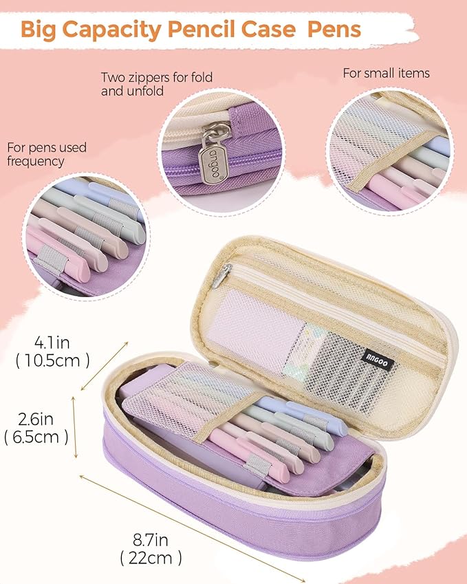 SKYDUE Cute School Supplies 44 PCS, Aesthetic Pencil Case with 12 Pastel Highlighters, 5 Black Gel Pens, 6 Color Gel Pens & Mechanical Pencils, College Essentials Students Stationary Set Purple-DeskLoop Office