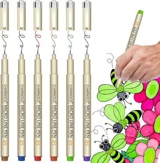 01 Micro Pen, Fine Point Pen with 6 Colors, Waterproof Archival Ink, 0.25mm Fineliner Ink Pens for Artist Illustration, Sketching, Anime, Manga, Technical Drawing and Scrapbooking-DeskLoop Office