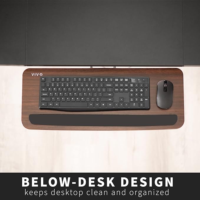 VIVO Adjustable Computer Keyboard and Mouse Platform Tray, Ergonomic Under Table Desk Mount Drawer Underdesk Shelf, Dark Wood Top, Black Frame, MOUNT-KB03D-DeskLoop Office