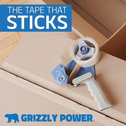 Grizzly Power Clear Packing Tape Refill Rolls for Shipping, Moving, Packaging - True 2 Inch x 65 Yards, 2.8mil Thick, 12 Rolls-DeskLoop Office