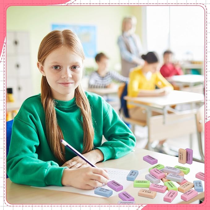 180 Pcs Inspirational Erasers for Kids Christian Pencil Erasers Bulk, Back-to-School Gifts Motivational and Cute Supplies for Students Classrooms, Drawing(Macaron,Motivational)-DeskLoop Office