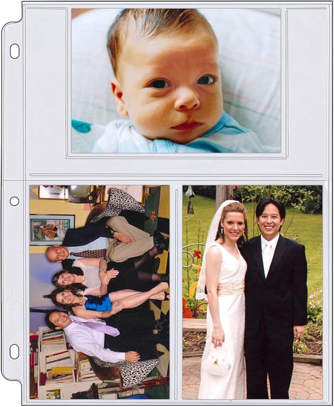 StoreSMART® - Photo/Postcard Page for 3-Ring Binders - Archival-Safe Plastic - Three 4" x 6" Pocket - Holds six Photos/Postcards - 100 Pack - LC46-100