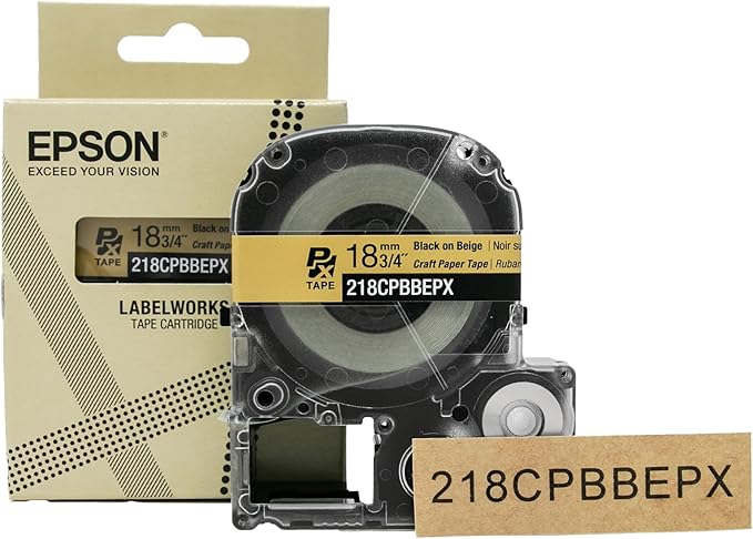 Epson LABELWORKS 218CPBBEPX Genuine Craft Paper Tape Cartridge - Black on Beige Craft Paper Label Maker Tape - 3/4" (18MM) Wide, 16.5'-DeskLoop Office