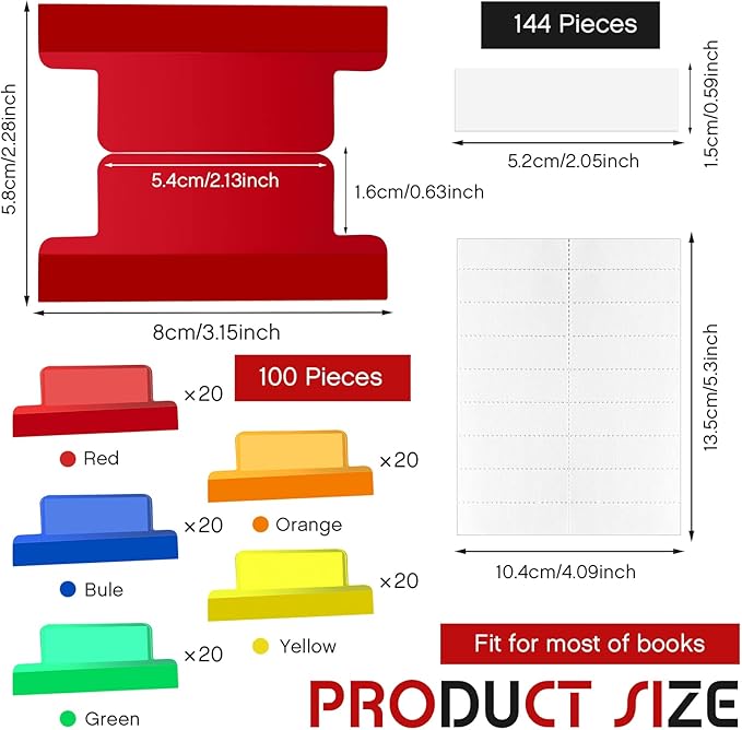 Gueevin 2 Inch Insertable Self Adhesive Tabs with Printable Inserts Clear Index Tabs Self Adhesive Colored Page Marker Repositionable Tag for Bible Divider Notebook File Folder Book Binder(100 Pieces)-DeskLoop Office