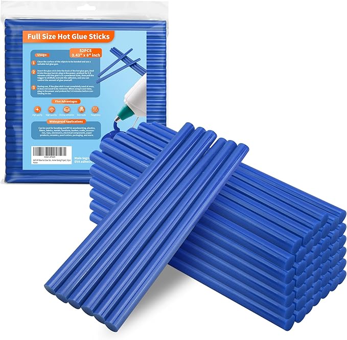 MATUFF Blue hot Glue Sticks Full Size 0.43” Dia x 8” Long, 52 pcs Hot melt Adhesive Glue Sticks, All-Purpose Colored Glue Gun Sticks for Christmas Decoration Crafting Arts School Home Repair Bonding-DeskLoop Office