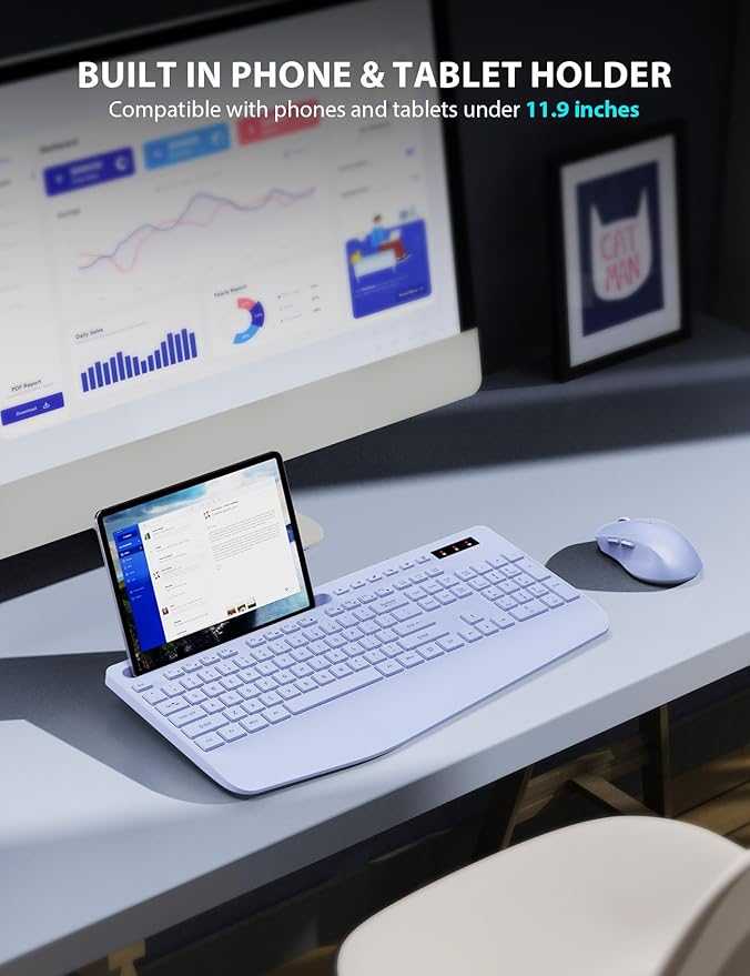 Wireless Keyboard and Mouse Combo - Full-Sized Ergonomic Keyboard with Wrist Rest, Phone Holder, Sleep Mode, Silent 2.4GHz Cordless Keyboard Mouse Combo for Laptop, Computer, PC, Mac, Windows -Trueque-DeskLoop Office