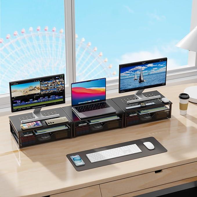 gianotter Computer Monitor Stand Riser, Desk Organizers and Accessories with Drawer, Office Desk Accessories & Workspace Desktop Organizers Storage for Classroom Office Supplies (Black)-DeskLoop Office