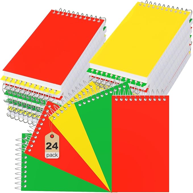 24 Pcs Small Pocket Notebooks 3 x 5 Inch Mini Memo Spiral Notepads Top Bound College Ruled Lined Note Pads for Back School Office Journaling Noting, 75 Sheets/Pad (3 Colors)-DeskLoop Office