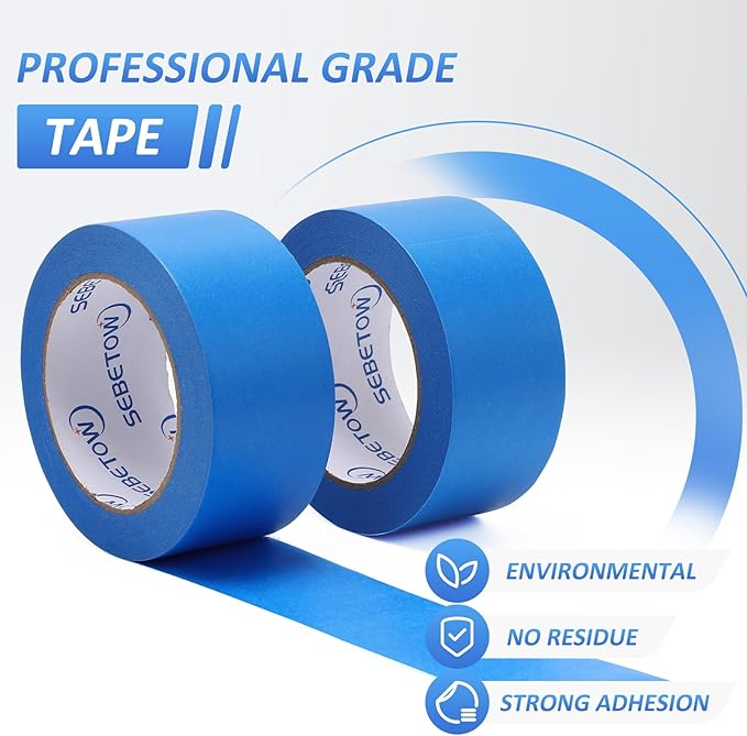 Blue Painters Tape 2 Inch Bulk - Blue Tape for Painting Automotive Walls Packing Removable NO Residue, Paint for Indoors & Outdoors, 2 Inches x 55 Yards x 5 Rolls-DeskLoop Office