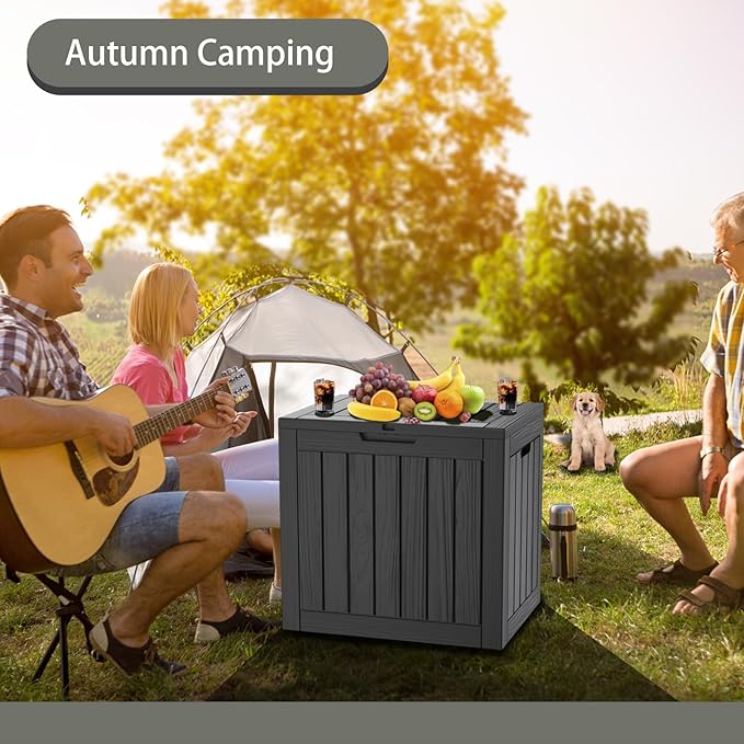 35 Gallon Outdoor Storage Box Waterproof Lockable Resin Deck Box Large, Patio Storage Bin for Pool Accessories Cushion Furniture, Garden Tools, UV-Resistant Outside Delivery Black-DeskLoop Office