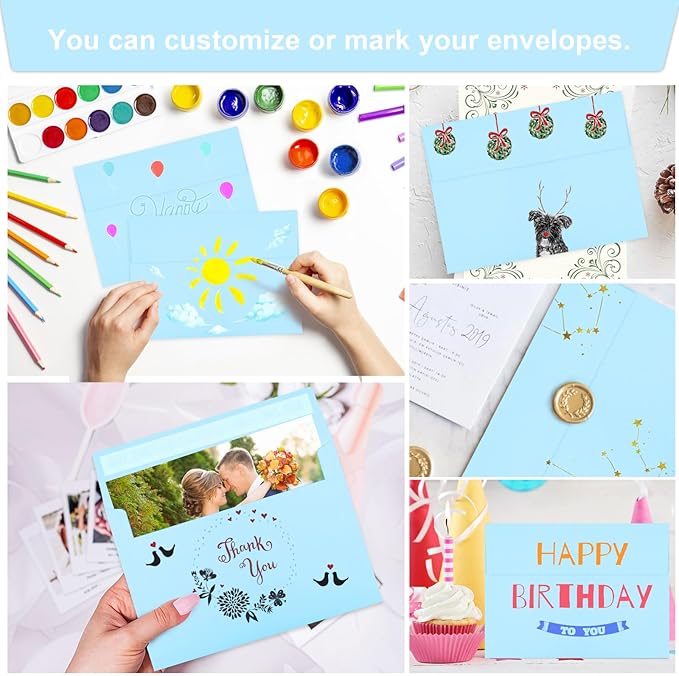 Joyberg 50 Pack Blue 5x7 Envelopes - Self Seal for Weddings, Invitations, Photos & Greeting Cards-DeskLoop Office