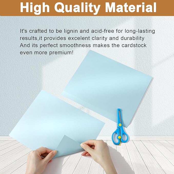 120 Sheets Light Blue Shimmer Cardstock 8.5 x 11 Certificate Paper, 250gsm/92lb Thick Craft Paper Light Blue Card Stock for DIY Cards Making, Greeting Cards, Wedding Invitations, Menus