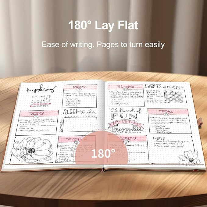 AHGXG Bullet Dotted Journal - Dot Grid Notebook Journal, 120 GSM Thick Acid-Free Paper, Large B5 Dotted Notebook 96 Pages, Leather Softcover, Inner Pocket, Journal Stencil, 7.6'' X 10'' - Rose Gold-DeskLoop Office