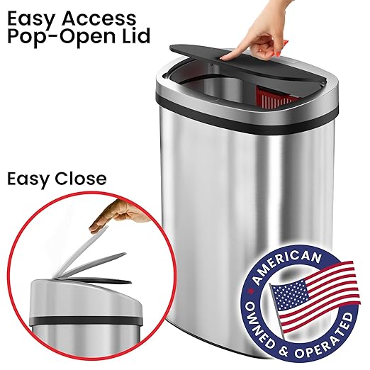 iTouchless Push-Top Lid 13 Gallon Trash Can with Odor Control System – Stainless Steel Garbage Bin, Press-Top Soft-Close Spring Lid, Fingerprint-Resistant for Home Office, Kitchen, Restroom, Business-DeskLoop Office