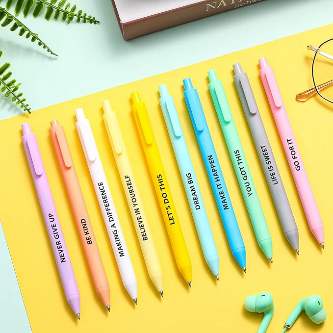 Epakh 50 Pcs Funny Pens Inspirational School Pens Bulk Positive Motivational Quotes on Ballpoint, Black Ink Pen for Adults Back to Schools Gift from Teacher(Inspirational,Macaron Color)-DeskLoop Office