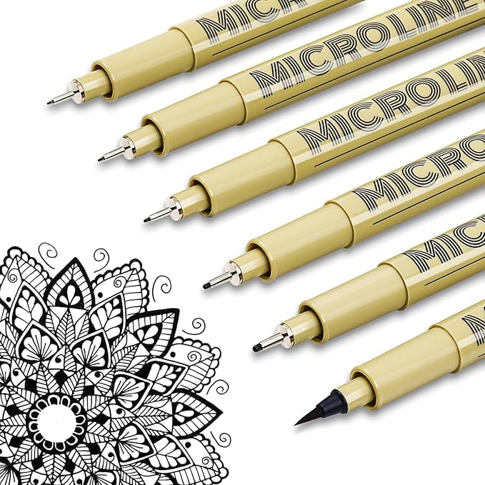 KERIFI Fineliner Ink Pens, Black Micro Fine Point Drawing Pens Waterproof Archival Ink Multiliner Pens for Artist Illustration, Sketching, Technical Drawing, Zentangle, Scrapbooking (6 Assorted Nib)-DeskLoop Office