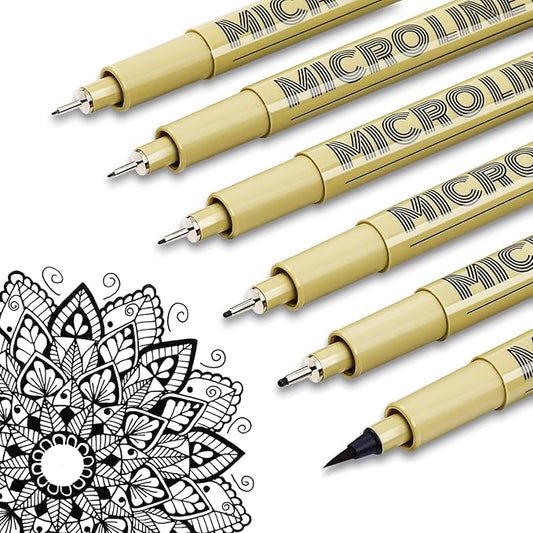 KERIFI Fineliner Ink Pens, Black Micro Fine Point Drawing Pens Waterproof Archival Ink Multiliner Pens for Artist Illustration, Sketching, Technical Drawing, Zentangle, Scrapbooking (6 Assorted Nib)-DeskLoop Office