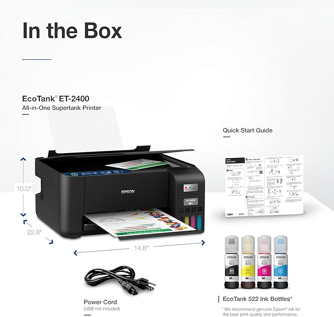 Epson EcoTank ET-2400 Wireless Color All-in-One Cartridge-Free Supertank Printer with Scan and Copy – Easy, Everyday Home Printing, Black-DeskLoop Office