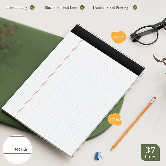 12 Pack of Legal Pads 8.5 x 11.75 College Ruled Notebook White Paper Note Pad Narrow Ruled 30 Sheets Notepads Perforated Writing Pad Clear Print 8x11 Legal Pads Pads of Paper-DeskLoop Office