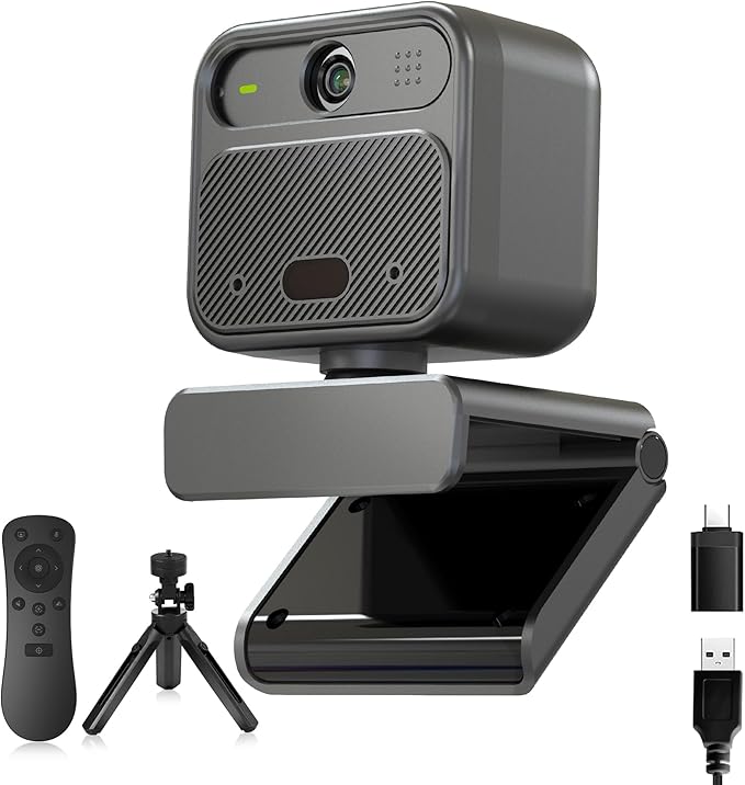 4K Webcam with 2 Microphone, Wide Angle PC Cameras with Mirror & Flip Funtion, Remote, Precise Focus, Privacy Cover, Tripod, Great for Computer, Zoom, OBS, Teams, Laptop, Personal Video Calling-DeskLoop Office