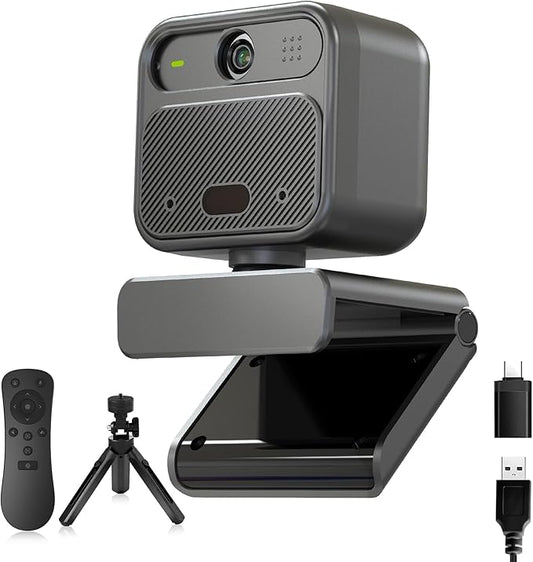 4K Webcam with 2 Microphone, Wide Angle PC Cameras with Mirror & Flip Funtion, Remote, Precise Focus, Privacy Cover, Tripod, Great for Computer, Zoom, OBS, Teams, Laptop, Personal Video Calling-DeskLoop Office