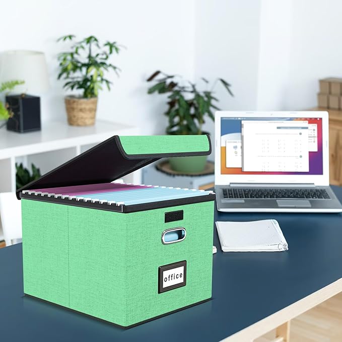 Huolewa Decorative File Organizer Box with Lid, Collapsible File Storage Organizer Boxes with Lids, Linen Hanging Filing&Storage Boxes for Office/Decor/Home, Filing System for File and Folders Storage-DeskLoop Office