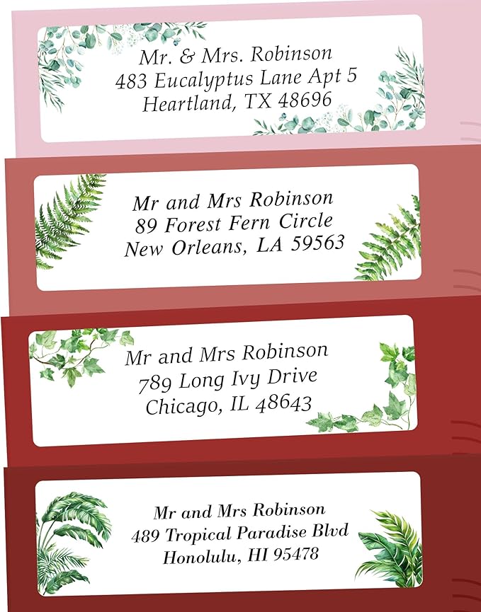 Personalized Return Address Labels Greenery - High Gloss Custom Mailing Labels on Sheets - Self-Adhesive Return Stickers for Envelopes with Crisp Printing Design (50-1000)-DeskLoop Office