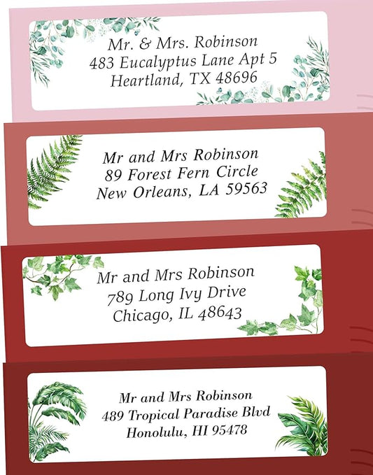 Personalized Return Address Labels Greenery - High Gloss Custom Mailing Labels on Sheets - Self-Adhesive Return Stickers for Envelopes with Crisp Printing Design (50-1000)-DeskLoop Office